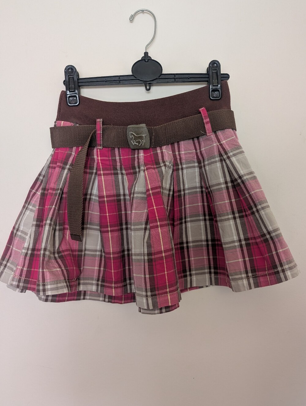 U.S. Polo Assn. Pink & Brown Plaid Pleated Mini Skirt with Belt - Y2K Sporty